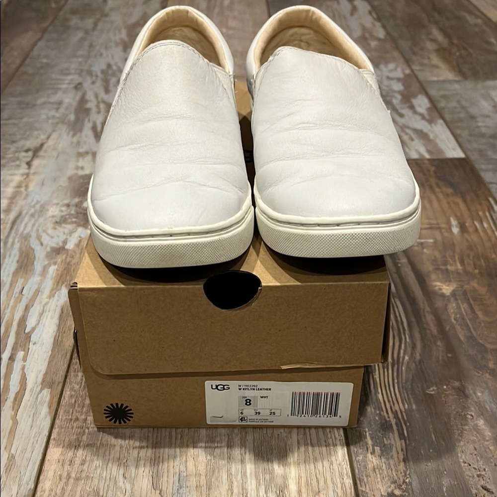 UGG White Leather Slip-On Sneakers